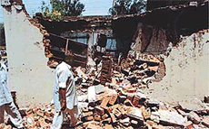 A view of the shops that were razed at Sarabha Nagar in Ludhiana on Monday.