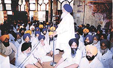 SHSAD chief Gurcharan Singh Tohra addresses party workers at Gurdwara Akalgarh in Ludhiana on Monday.