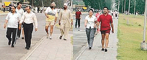 WALKER’S PARADISE: People on a morning walk on the PAU campus, in Ludhiana.