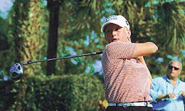 Morgan Pressel (12) shows her form to the media at the St Andrews Country Club, west of Boca Raton, Florida, on Tuesday. Pressel, who is 5-foot-3 and averages about 230 yards off the tee, qualified on Monday for the US Women's Open when she shot a 2-under-par 70 in a qualifier in North Palm Beach, Florida.