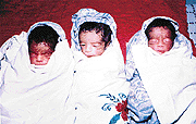 Kamaljit Kaur (inset) and the triplets
