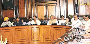 Prime Minister Atal Behari Vajpayee presides over an all-party meeting on panchayati raj at Parliament House in New Delhi on Saturday.