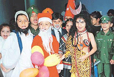 Students of Mount Carmel School before the beginning of a fancy-dress contest in Lecma Auditorium, 3BRD, Chandigarh, on Saturday.