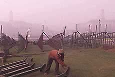 Preparations on for Republic Day at Vijay Chowk on a foggy New Year morning in New Delhi on Tuesday. 