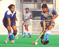 Gujarat girls call the shots against MP in the Nehru-NDMC Girls Hockey Tournament at the Shivaji Stadium in the Capital