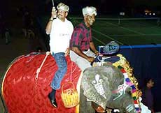 Sporting legends on a elephant ride