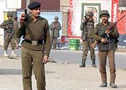 BSF men patrol in Srinagar