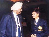 Indian junior cricket team coach Balwinder Singh Sandhu with skipper Parthiv Pate
