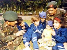 A group of children from Kashmir interacts with Army officials