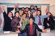 ALL FOR CHANNEL V: VJ Yudi with students at the JD Institute of Technology in Chandigarh on Wednesday.