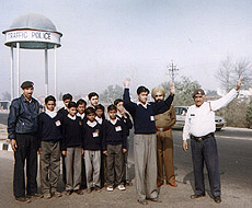 Students being taught traffic rules