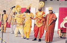 A view of the play �Adhunik Mahabharat� being staged in Panchkula on Saturday.