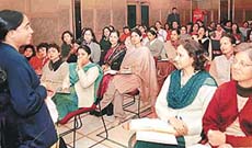 Ms Lata Vaidyanathan addresses participants at a seminar on �Effective pre-primary teaching� in Chandigarh on Saturday. 