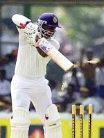 Sri Lankan captain Sanath Jayasuriya loses his wicket