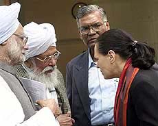 Congress President Sonia Gandhi seems to be having a serious discussion