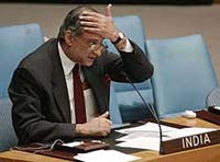 Indian Ambassador Kamalesh Sharma addresses the United Nations Security Council