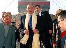 US Secretary of State Colin Powell visits the Boudhanath Temple