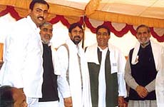 Senior Congress leaders at a reception to congratulate Rajesh Yadav (third from left) on his becoming secretary of the Delhi Pradesh Congress Committee in the Capital on Sunday.