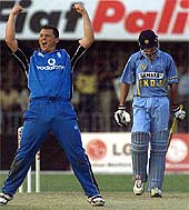 England's Darren Gough celebrates 