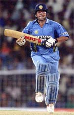 Indian batsman Sachin Tendulkar takes a run