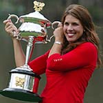Jennifer Capriati of the USA holds her trophy