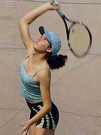 Elina Arutynova of Uzbekistan focuses on the ball 