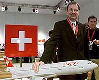CEO Andre Dose presents the new name and logo of Switzerlands new flag carrier