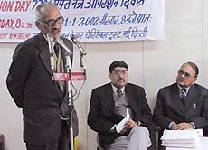N. P. Thareja, speaking at the eye camp, organised by the Human Care Charitable Trust in the Capital.