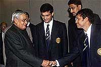 Prime Minister Atal Behari Vajpayee wishing  Sachin Tendulkar 
