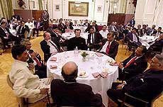 An Indian delegation led by Finance Minister Yashwant Sinha at a reception hosted by Indian Consulate