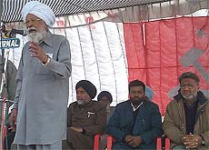 Mr Harkishan Singh Surjeet, general secretary of the CPM, addresses an election rally at Verka
