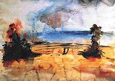 One of the landscapes by Deepa Jain on display at the IndusInd Bank Art Gallery, Sector 8, Chandigarh.