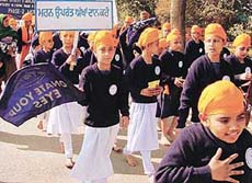 Students take part in an eye donation awareness rally after the inauguration of the Indo-American Eye Care Centre in Sector 8 in Chandigarh on Sunday.