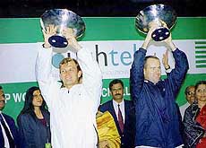 Ellis Ferreira (South Africa) and Rick Leach (USA) after winning the ATP World Doubles Challenge Cup in Bangalore 