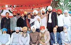 Mr Sadhu Singh Dharansot, candidate from Amloh (reserve) constituency, with party leaders at Salana village on Monday.
