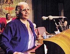 The wife of Vice-President Krishan Kant, Ms Suman Krishan Kant, addresses students on the issue of women empowerment at a seminar held on the topic at MCM DAV College, Sector 36, on Wednesday.