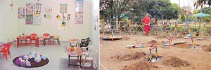 A view of a classroom and playground of Little Kangaroos school on Kishengarh Road, Mani Majra.