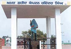 The statue of martyr Captain Ravinder Singh awaits unveiling at Latala near Ludhiana.