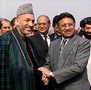 Pakistan President Pervez Musharraf meets with Afghan interim leader Hamid Karzai 