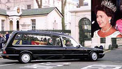 The coffin draped in the Royal Standard bearing the body of Princess Margaret arrives at Kensington Palace in London on Saturday where it will lie in her apartments for people to pay their respects.