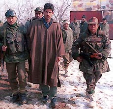A Kashmiri militant of the Hizbul Mujahideen apprehended by the Army 