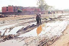 Deplorable condition of the approach road to Government Girls High School, Sector 25, Chandigarh.