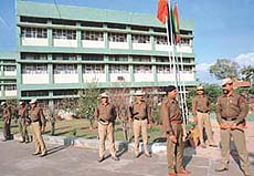 Tight security outside Shivalik Public School, Phase VI, SAS Nagar, a polling station of the Kharar Assembly constituency, on Tuesday.