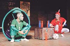 French mime artistes Frederic Flerrera and Christopher Trainean present �Hare and Tortoise�, a musical mime comedy show, in Bal Bhavan, Sector 23, Chandigarh on Wednesday.