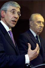 Israeli Foreign Minister Shimon Peres meets British Foreign Secretary Jack Straw 