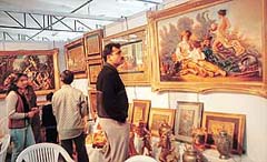 Visitors watch decoration items