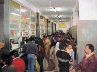 Long queues at the railway counter 