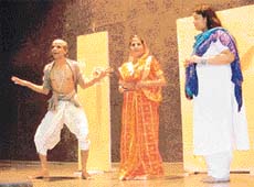Artistes in the play "Aashad Ka Ek Din" at Musafir Auditorium in Chandigarh on Saturday.
