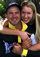 Newly-appointed Australian cricket One Day International captain Ricky Ponting celebrates his appointment with fiance Rianna