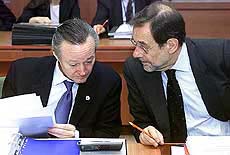 Spanish Foreign Minister Josep Pique, assuming the rotating Presidency of the EU, and European Union foreign policy chief Javier Solana